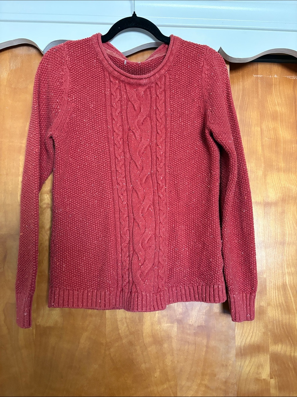 Classic Cable Knit Crewneck Sweater - Brick Red vintage